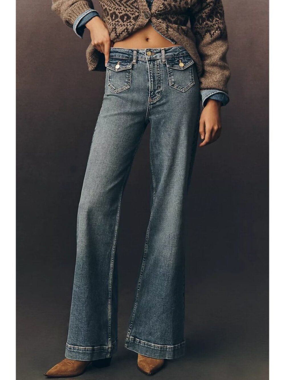 Pilcro Pocket High-Rise Flare Jeans Medium Wash Size 28